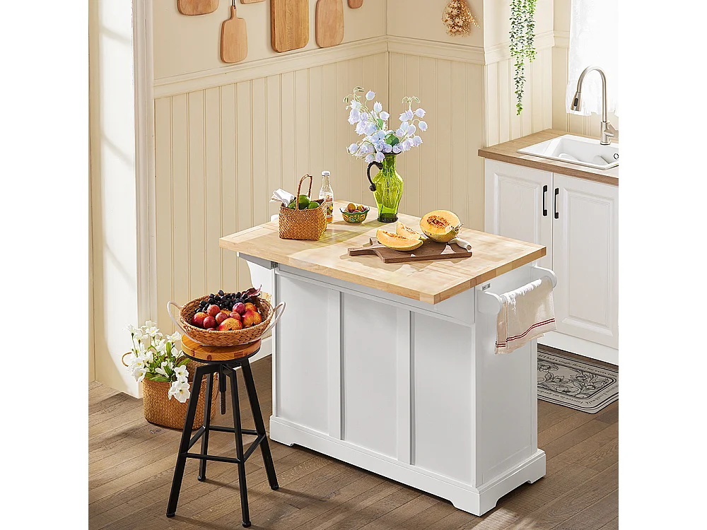 SoBuy Köksö med 3 lådor Vit 130x71x91cm Klassisk FKW41-II-NW