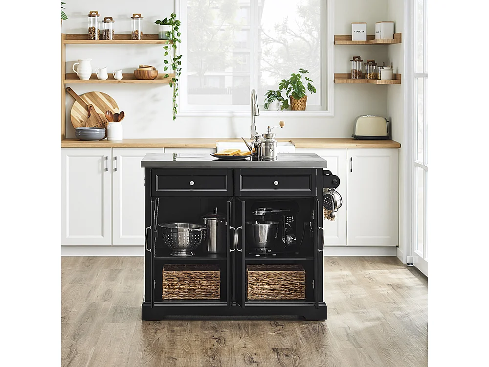 SoBuy Köksö med 2 lådor Svart 107x71x92cm Klassisk FKW71-II-SCH