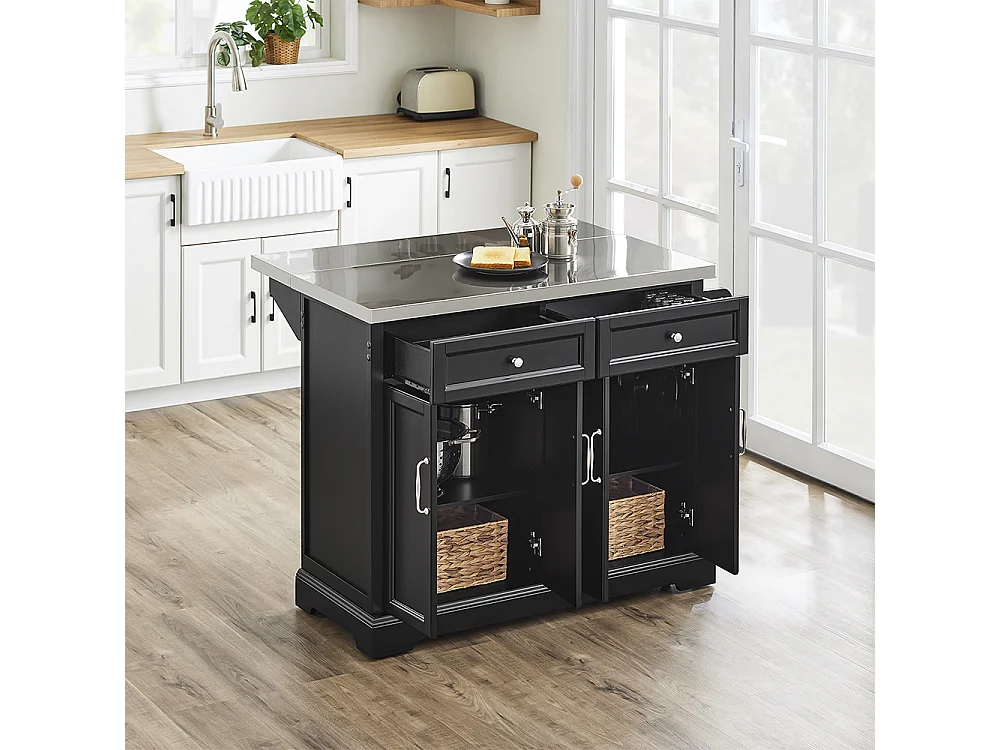 SoBuy Köksö med 2 lådor Svart 107x71x92cm Klassisk FKW71-II-SCH