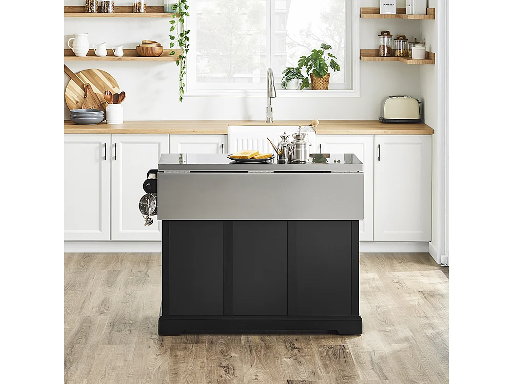SoBuy Köksö med 2 lådor Svart 107x71x92cm Klassisk FKW71-II-SCH