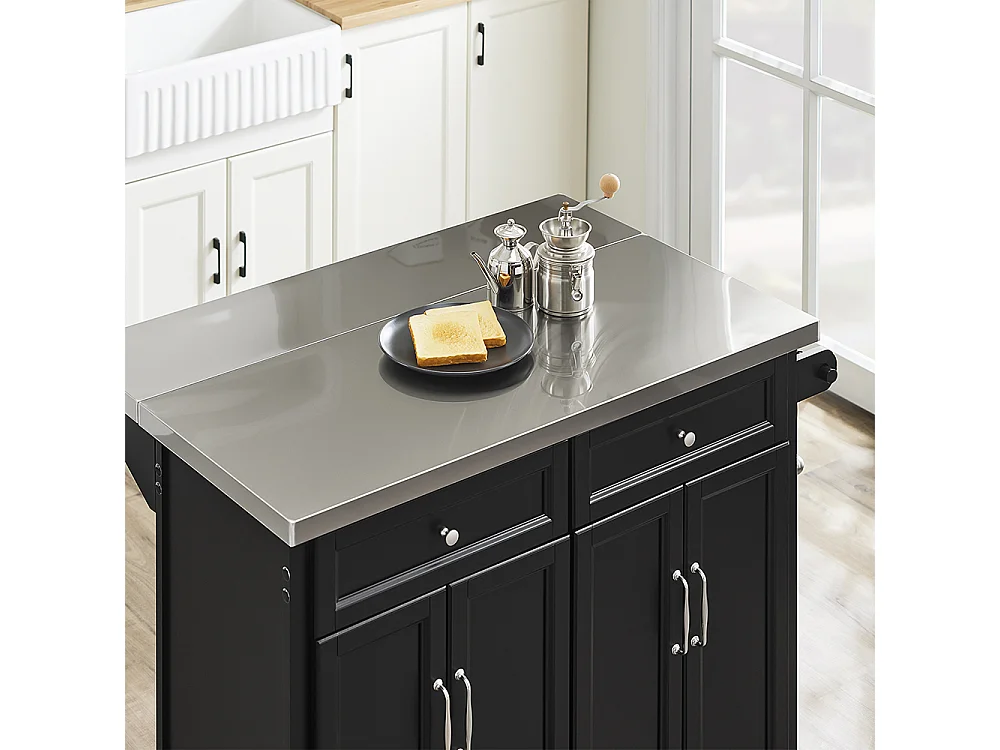 SoBuy Köksö med 2 lådor Svart 107x71x92cm Klassisk FKW71-II-SCH
