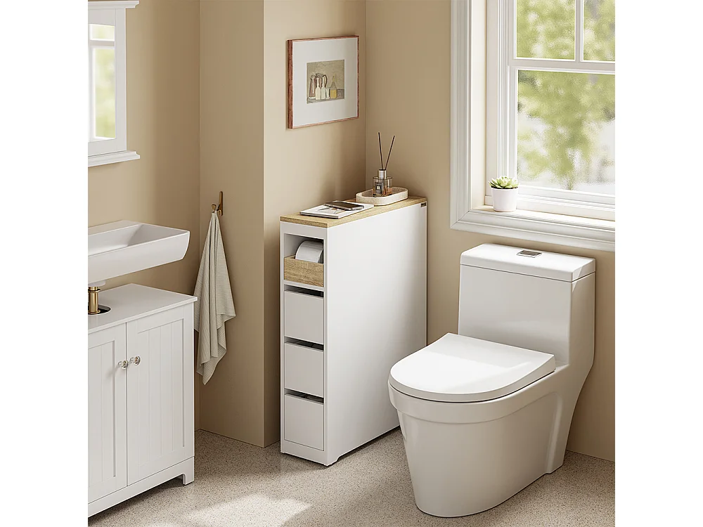 SoBuy Mueble de baño bajo con 4 cajones Blanco 60x20x82cm Nórdico BZR54-K-W