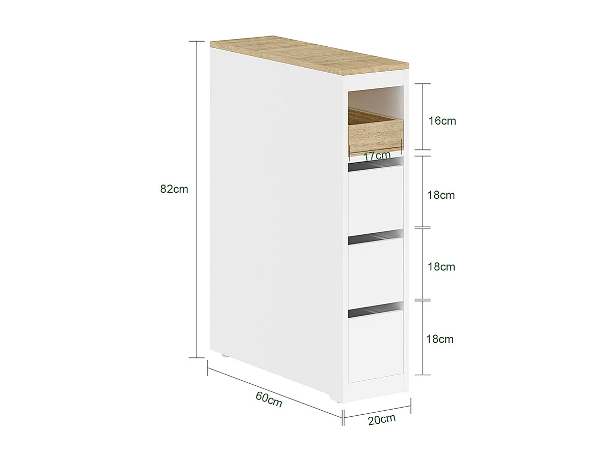 SoBuy Mueble de baño bajo con 4 cajones Blanco 60x20x82cm Nórdico BZR54-K-W