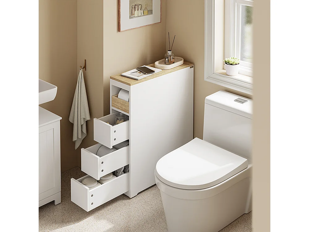 SoBuy Mueble de baño bajo con 4 cajones Blanco 60x20x82cm Nórdico BZR54-K-W
