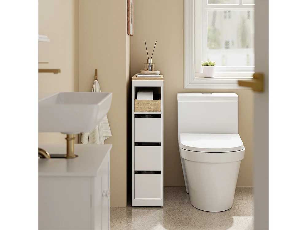 SoBuy Mueble de baño bajo con 4 cajones Blanco 60x20x82cm Nórdico BZR54-K-W