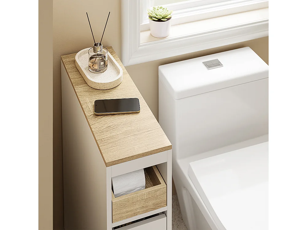 SoBuy Mueble de baño bajo con 4 cajones Blanco 60x20x82cm Nórdico BZR54-K-W