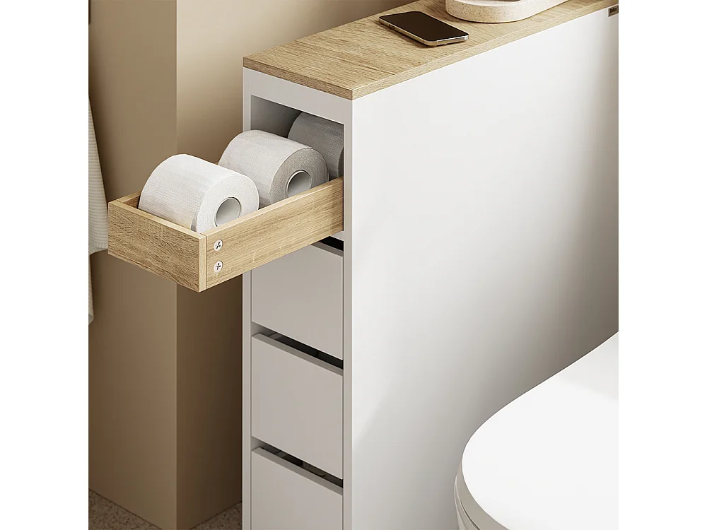 SoBuy Mueble de baño bajo con 4 cajones Blanco 60x20x82cm Nórdico BZR54-K-W