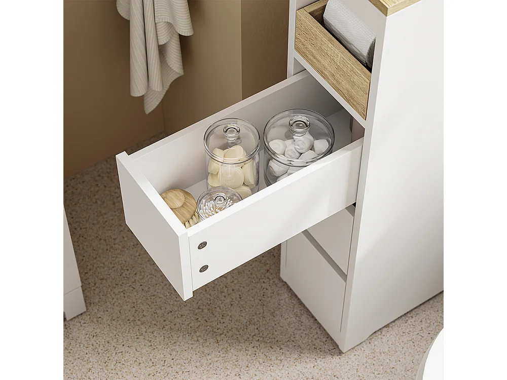 SoBuy Mueble de baño bajo con 4 cajones Blanco 60x20x82cm Nórdico BZR54-K-W