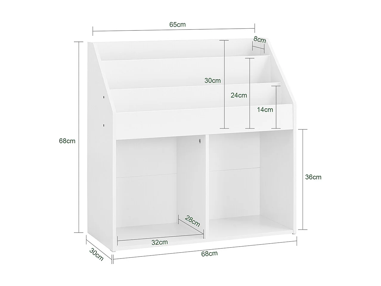 SoBuy Barnbibliotek 1 hylla Vit 68x30x68cm Minimalistisk KMB01-II-W
