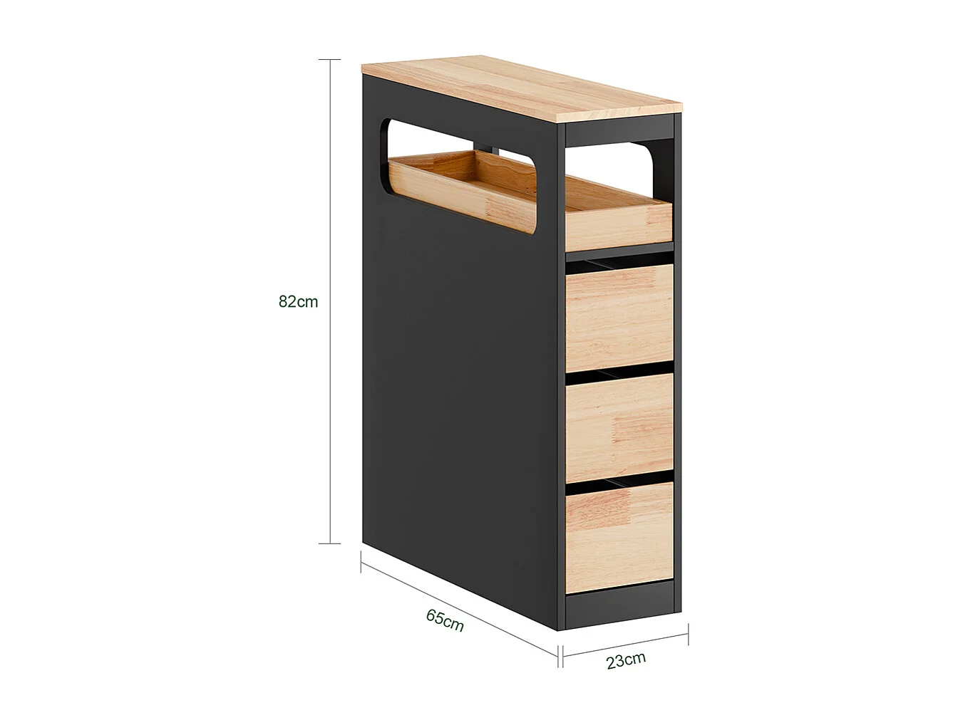 Slim Bathroom Side Cabinet - 3 Drawers & Open Shelf - Modern
