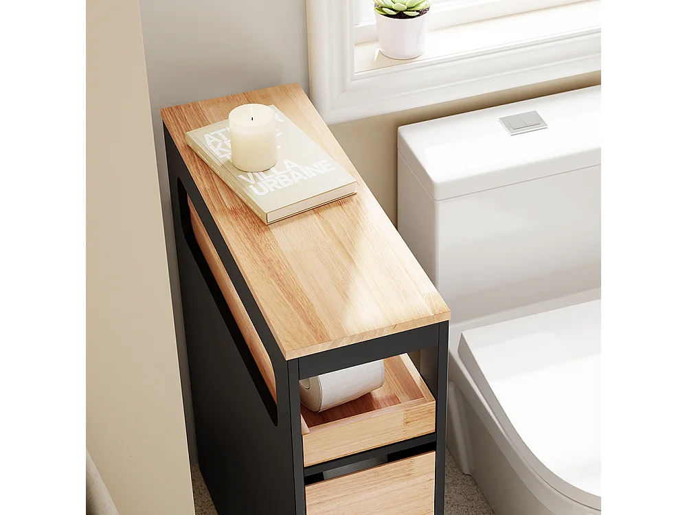 Slim Bathroom Side Cabinet - 3 Drawers & Open Shelf - Modern