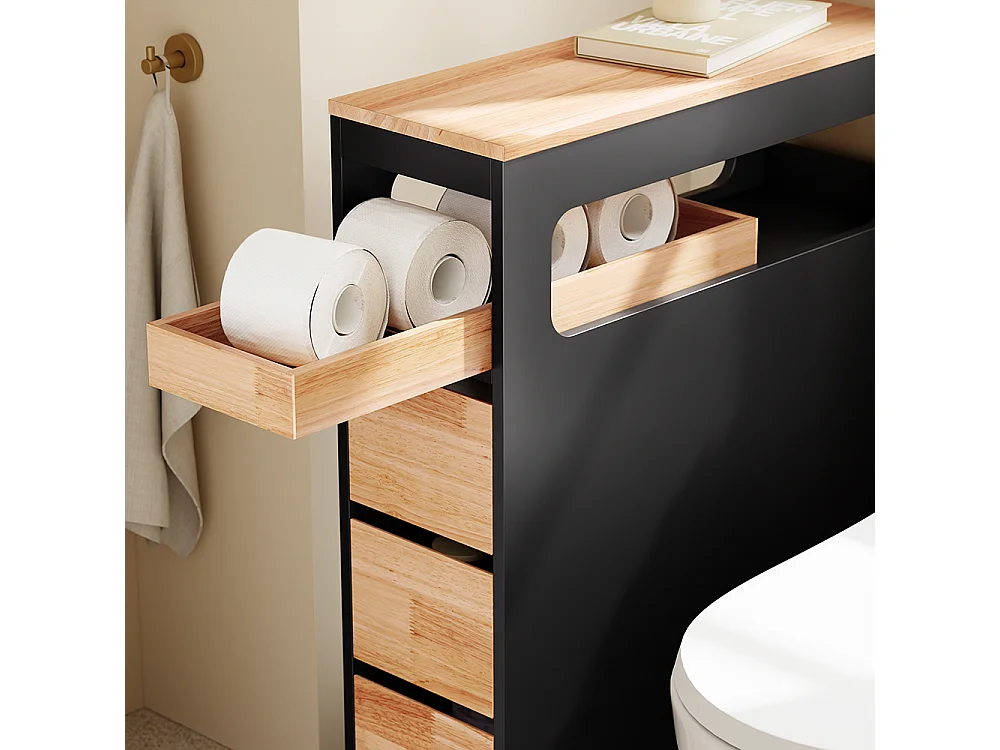 Slim Bathroom Side Cabinet - 3 Drawers & Open Shelf - Modern