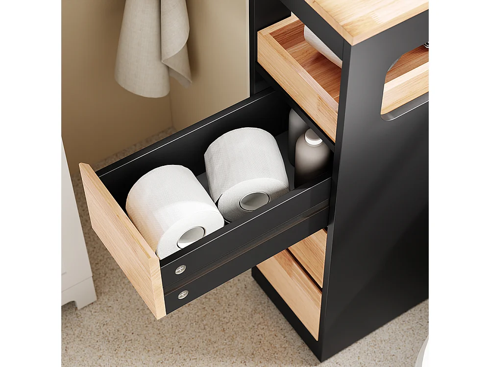 Slim Bathroom Side Cabinet - 3 Drawers & Open Shelf - Modern