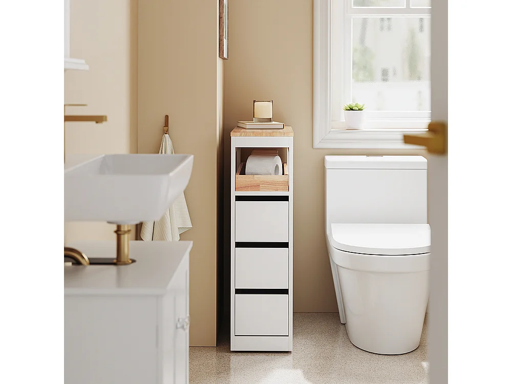 SoBuy Lågt badrumsskåp med 3 lådor Vit 65x23x82cm Nordisk BZR54-II-W