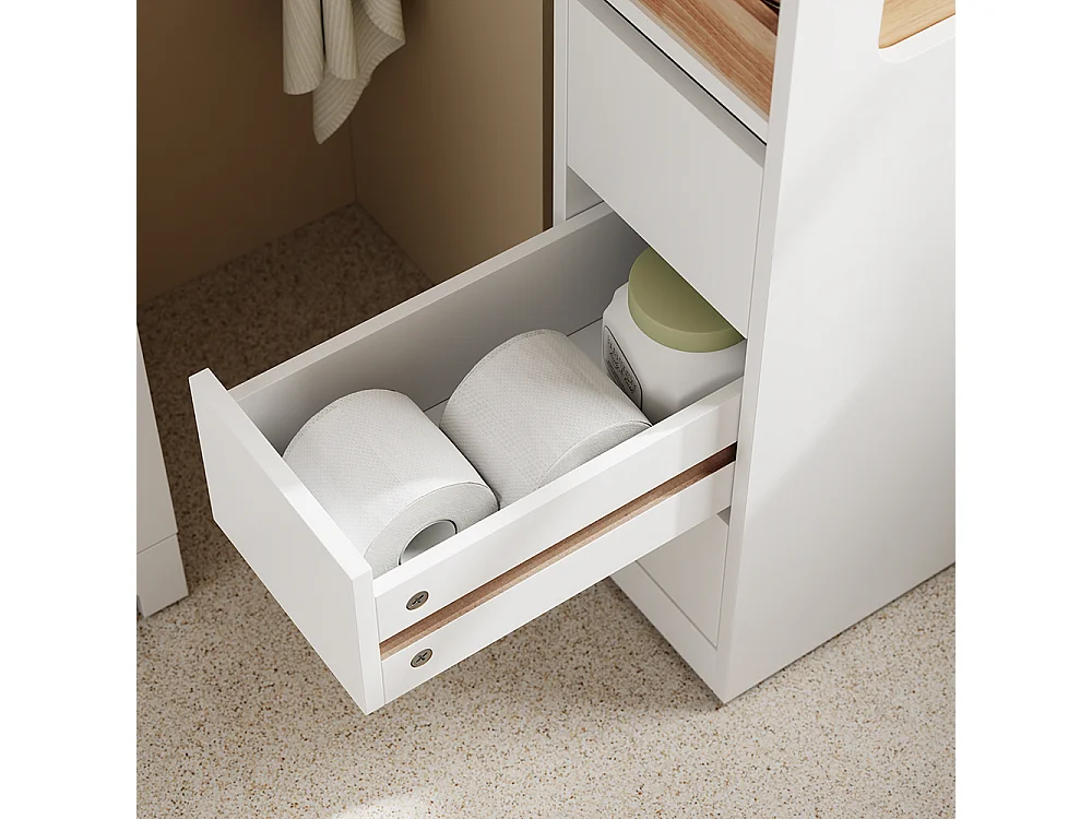 SoBuy Lågt badrumsskåp med 3 lådor Vit 65x23x82cm Nordisk BZR54-II-W