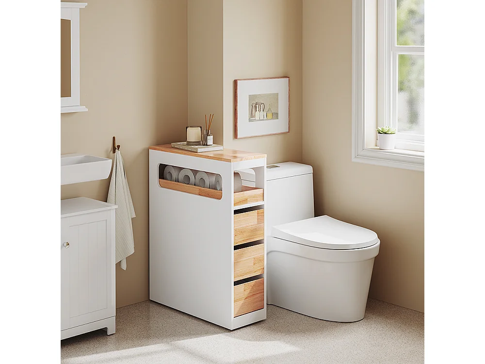 SoBuy Lågt badrumsskåp med 3 lådor Vit 65x23x82cm Minimalistisk BZR54-IV-NW