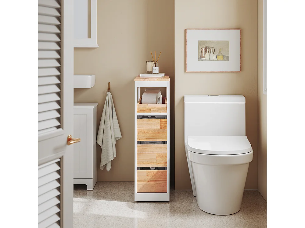 SoBuy Lågt badrumsskåp med 3 lådor Vit 65x23x82cm Minimalistisk BZR54-IV-NW
