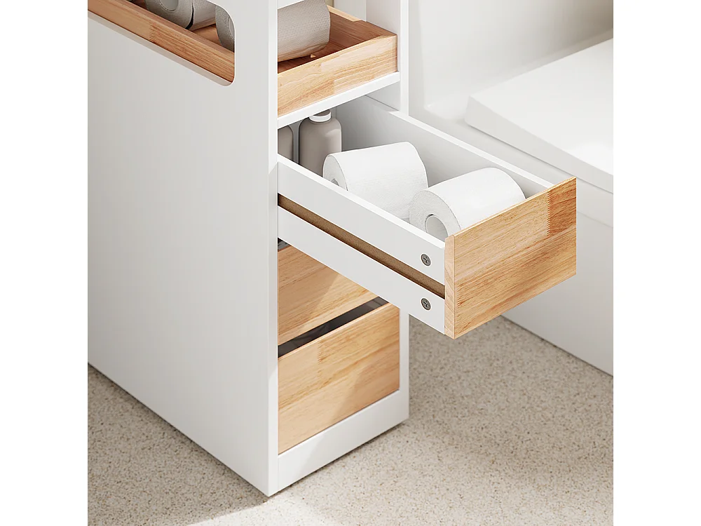 SoBuy Lågt badrumsskåp med 3 lådor Vit 65x23x82cm Minimalistisk BZR54-IV-NW