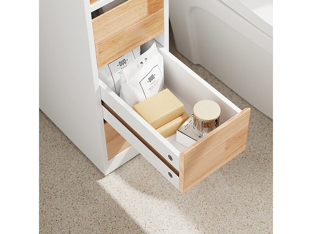SoBuy Lågt badrumsskåp med 3 lådor Vit 65x23x82cm Minimalistisk BZR54-IV-NW