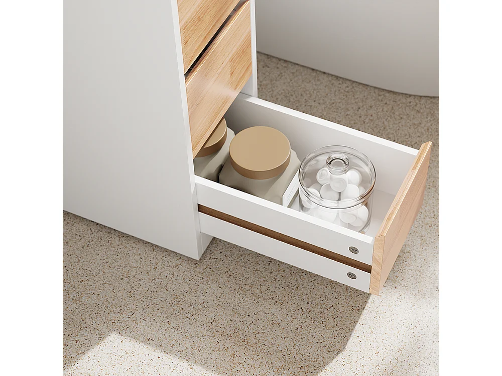 SoBuy Lågt badrumsskåp med 3 lådor Vit 65x23x82cm Minimalistisk BZR54-IV-NW