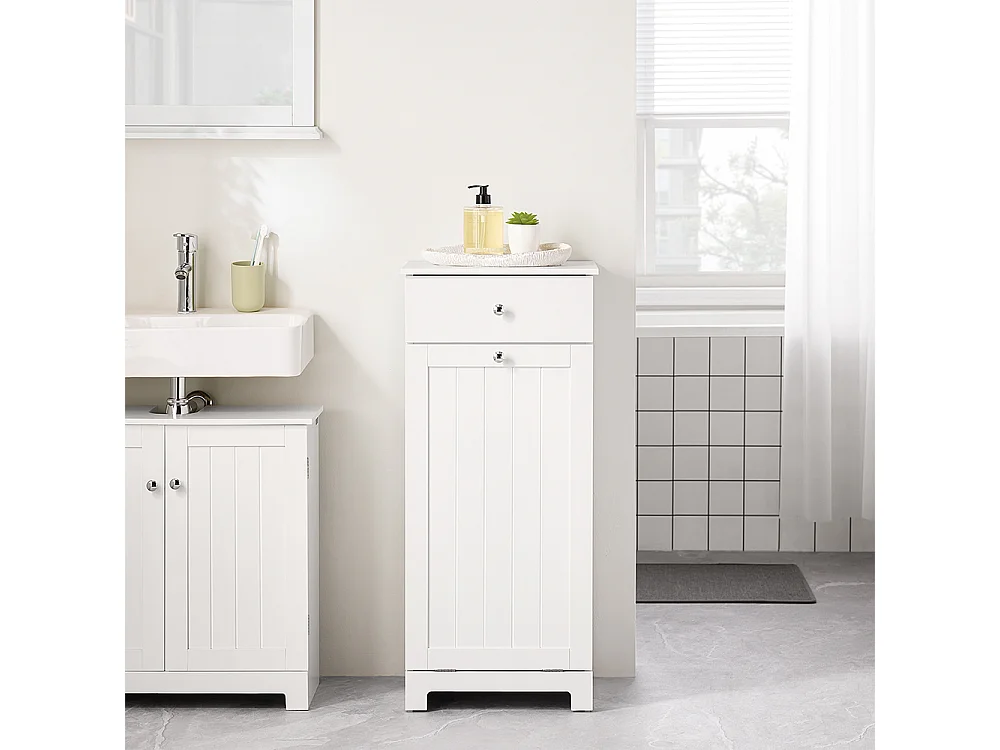 SoBuy Lågt badrumsskåp med en låda Vit 40x38x90cm Funktionell BZR21-II-W