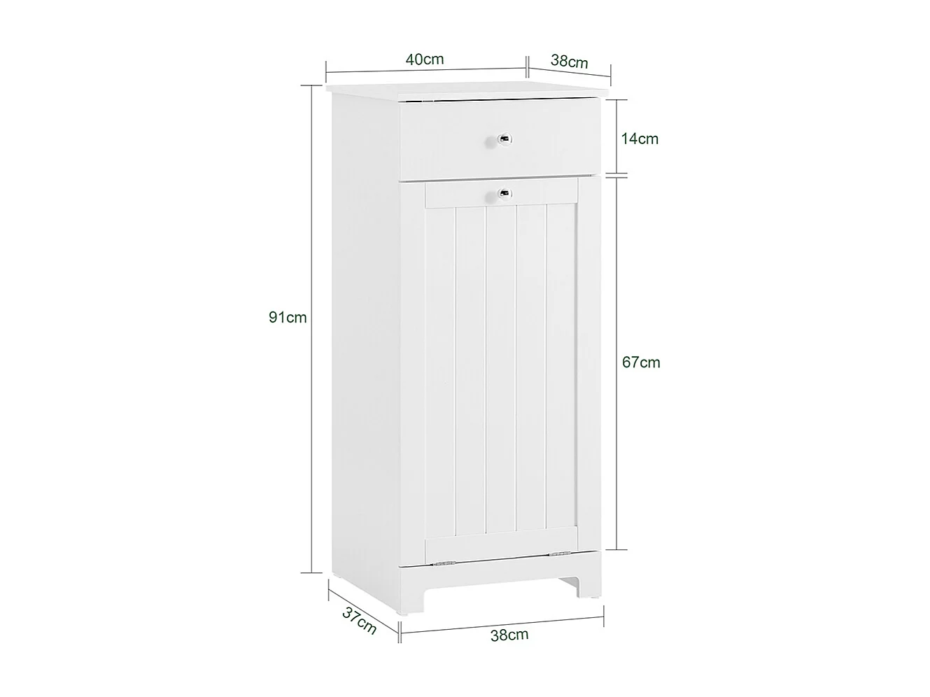 SoBuy Lågt badrumsskåp med en låda Vit 40x38x90cm Funktionell BZR21-II-W