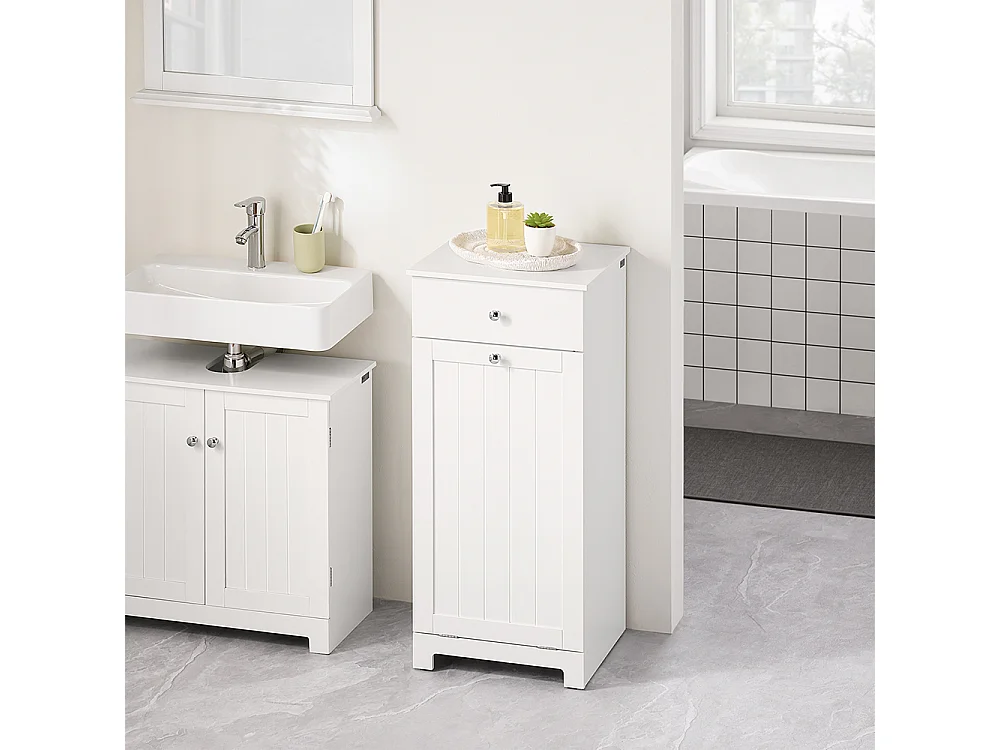 SoBuy Lågt badrumsskåp med en låda Vit 40x38x90cm Funktionell BZR21-II-W