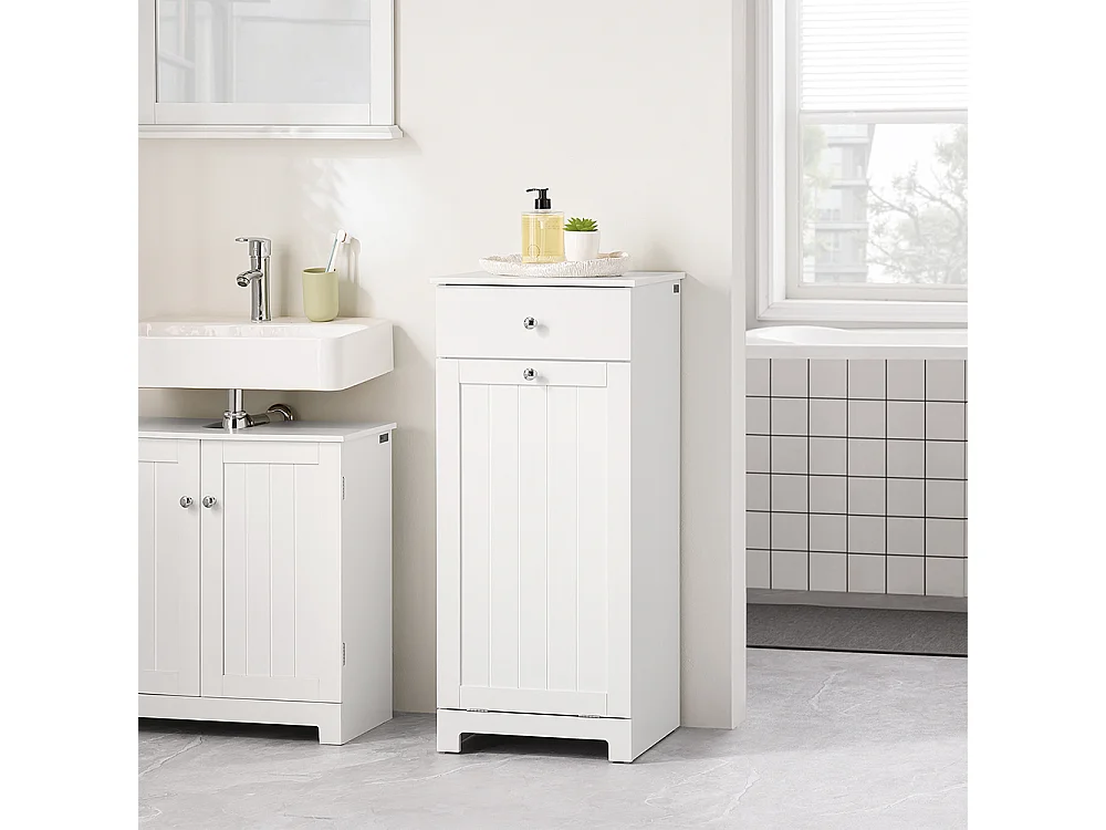 SoBuy Lågt badrumsskåp med en låda Vit 40x38x90cm Funktionell BZR21-II-W
