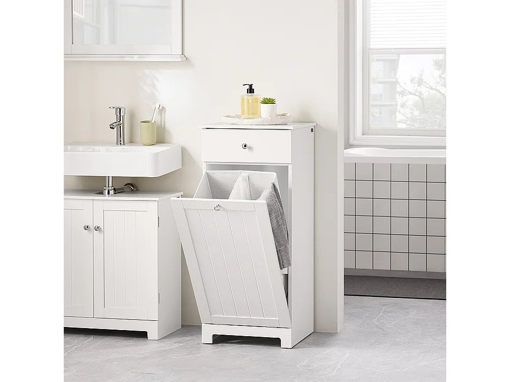 SoBuy Lågt badrumsskåp med en låda Vit 40x38x90cm Funktionell BZR21-II-W