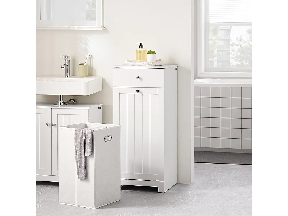 SoBuy Lågt badrumsskåp med en låda Vit 40x38x90cm Funktionell BZR21-II-W