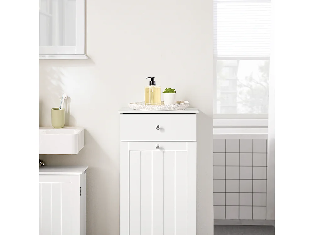 SoBuy Lågt badrumsskåp med en låda Vit 40x38x90cm Funktionell BZR21-II-W