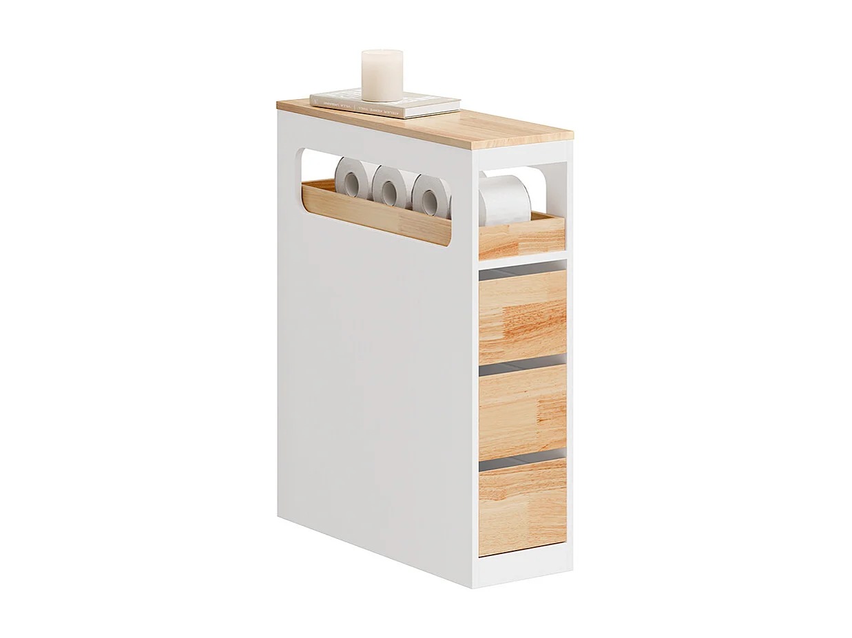 SoBuy Lågt badrumsskåp med 4 lådor Vit 65x23x82cm Modern BZR54-III-NW