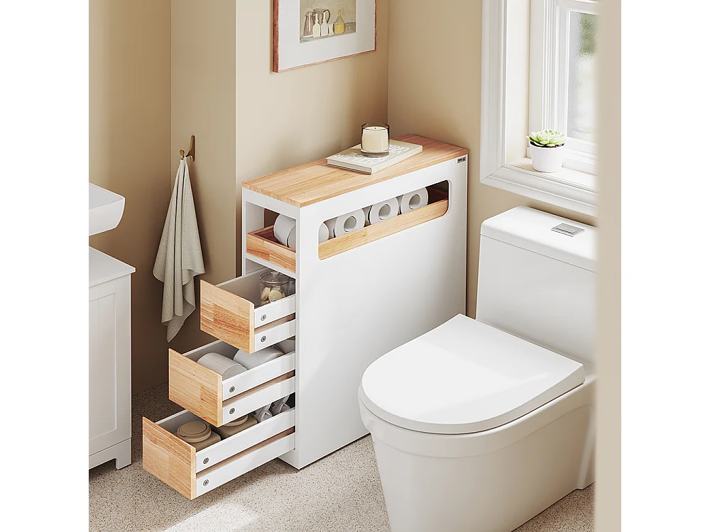SoBuy Lågt badrumsskåp med 4 lådor Vit 65x23x82cm Modern BZR54-III-NW