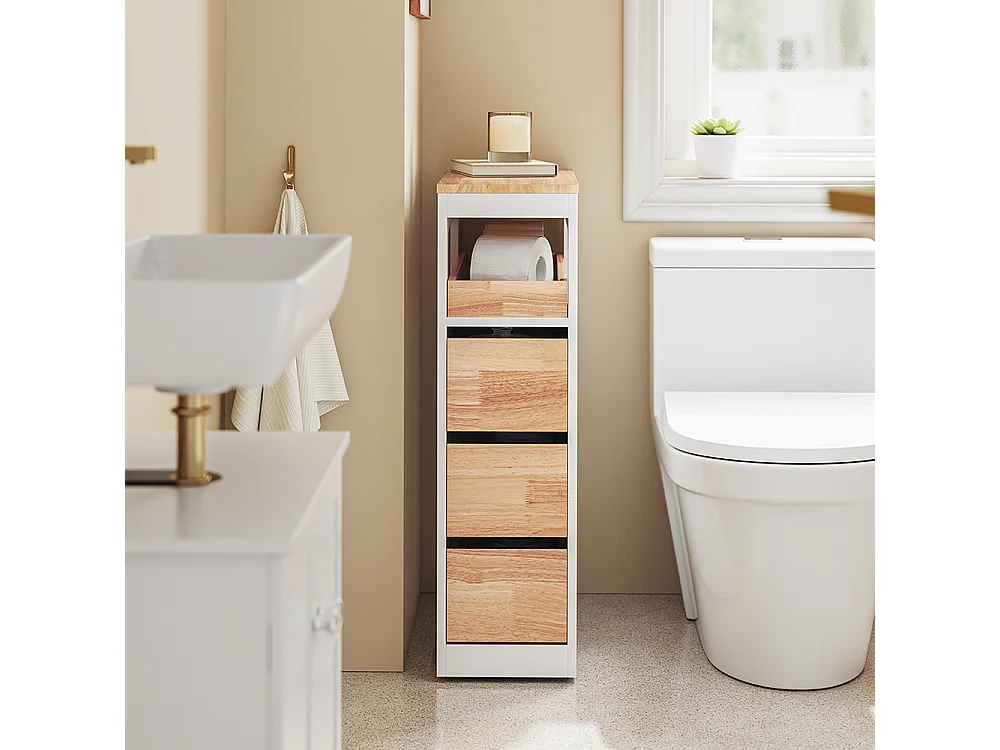SoBuy Lågt badrumsskåp med 4 lådor Vit 65x23x82cm Modern BZR54-III-NW