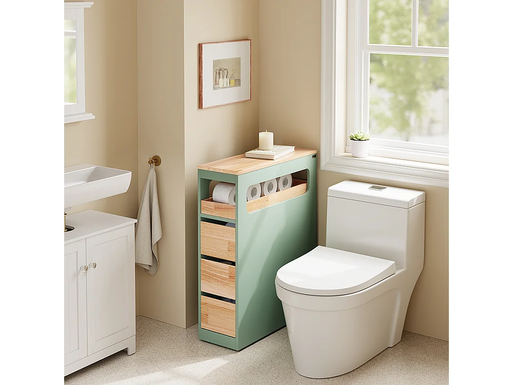SoBuy Meuble de salle de bain bas à 4 tiroirs Vert 65x23x82cm Nordique BZR54-II-GR