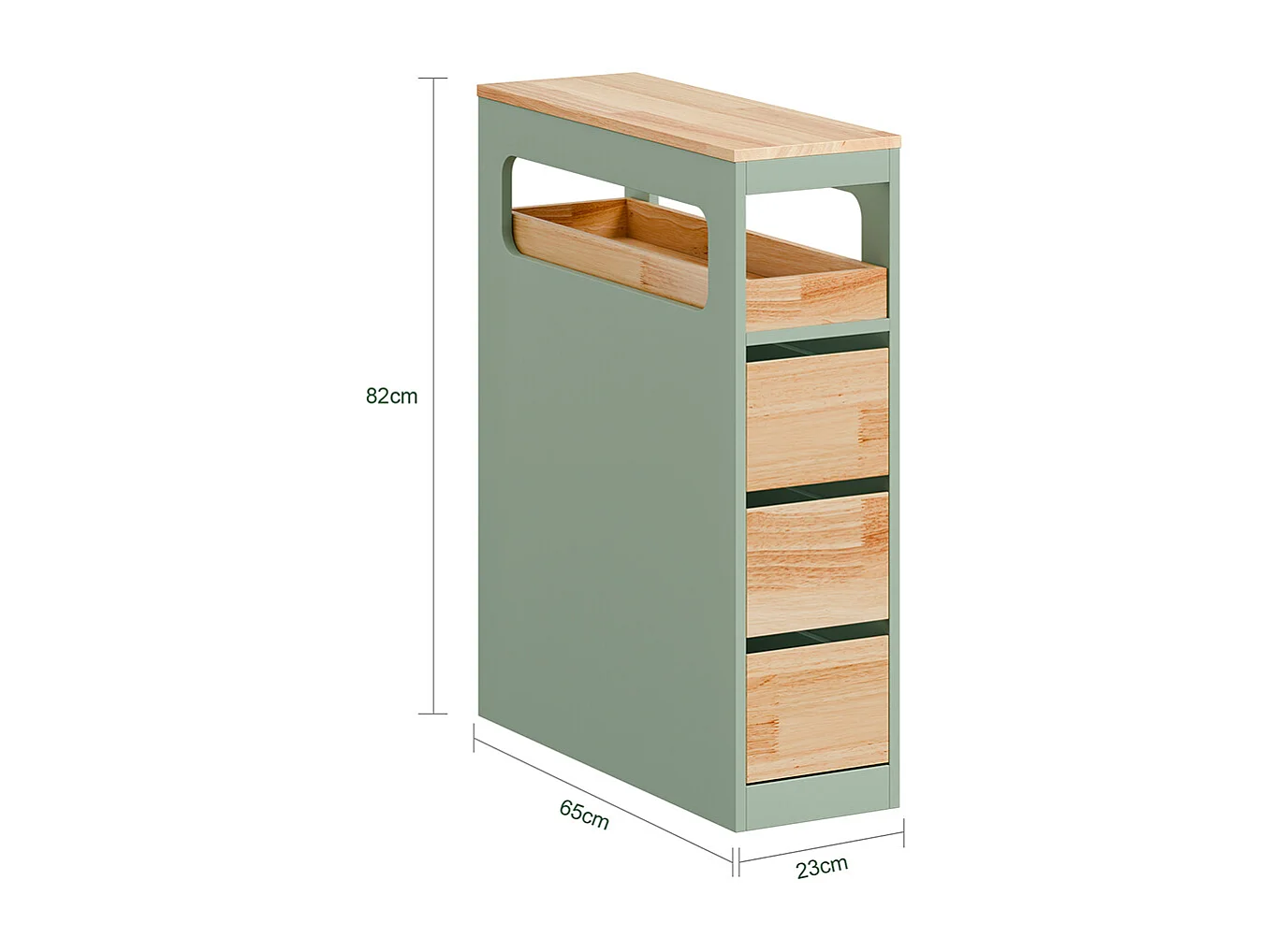 SoBuy Meuble de salle de bain bas à 4 tiroirs Vert 65x23x82cm Nordique BZR54-II-GR