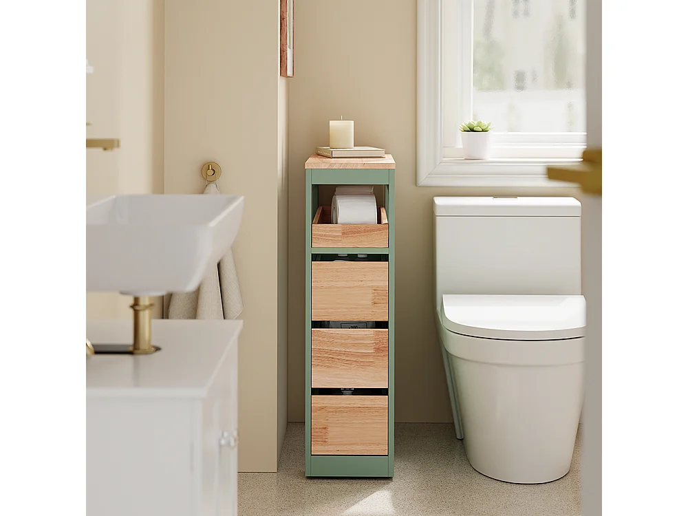 SoBuy Meuble de salle de bain bas à 4 tiroirs Vert 65x23x82cm Nordique BZR54-II-GR