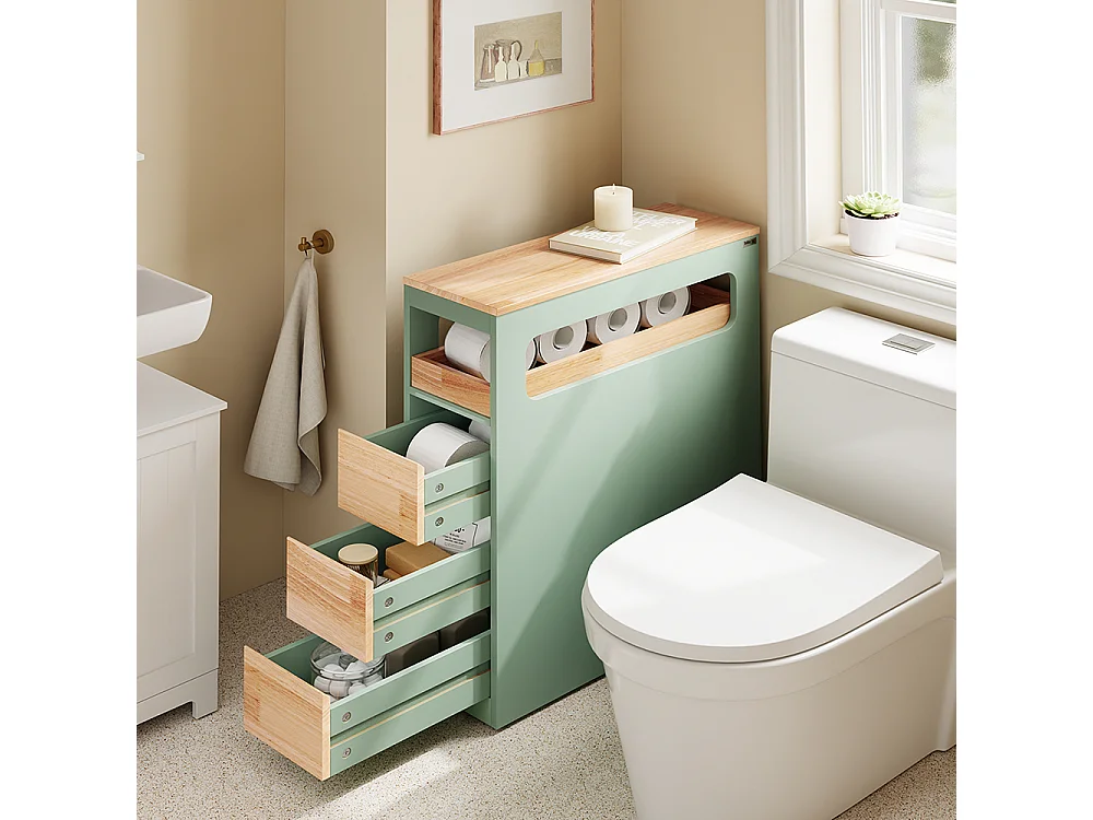 SoBuy Meuble de salle de bain bas à 4 tiroirs Vert 65x23x82cm Nordique BZR54-II-GR