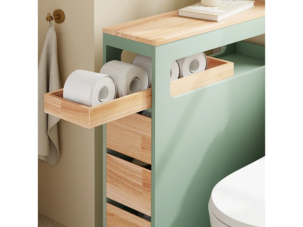 SoBuy Meuble de salle de bain bas à 4 tiroirs Vert 65x23x82cm Nordique BZR54-II-GR