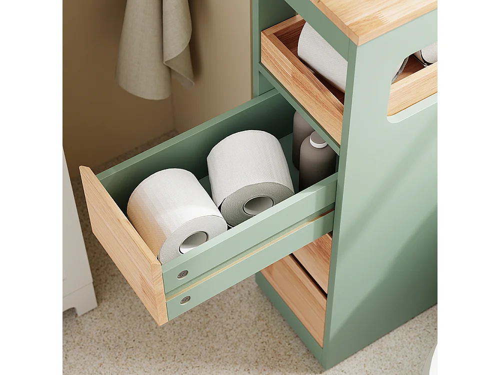 SoBuy Meuble de salle de bain bas à 4 tiroirs Vert 65x23x82cm Nordique BZR54-II-GR