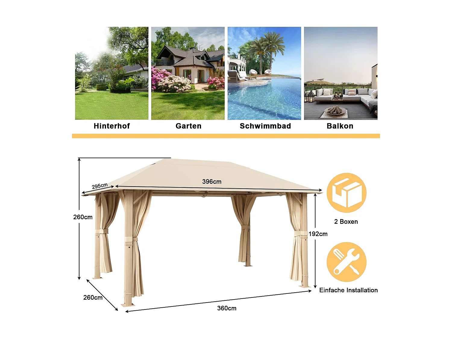 GUNJI 3×4M Gartenzelt Pavillon, Aluminium Wetterfest