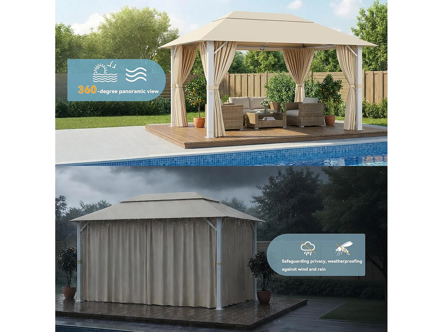 GUNJI 3×4M Gartenzelt Pavillon, Aluminium Wetterfest