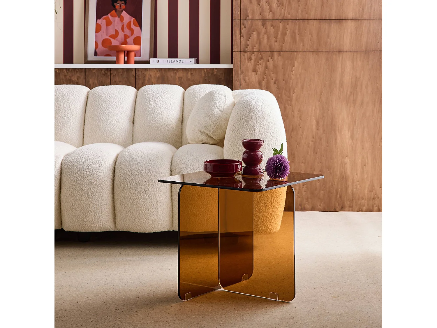 Mesita cuadrada de cristal templado ambar