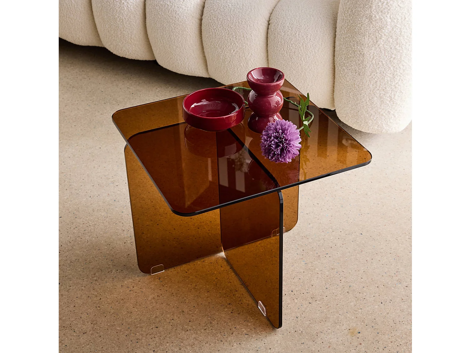 Mesita cuadrada de cristal templado ambar