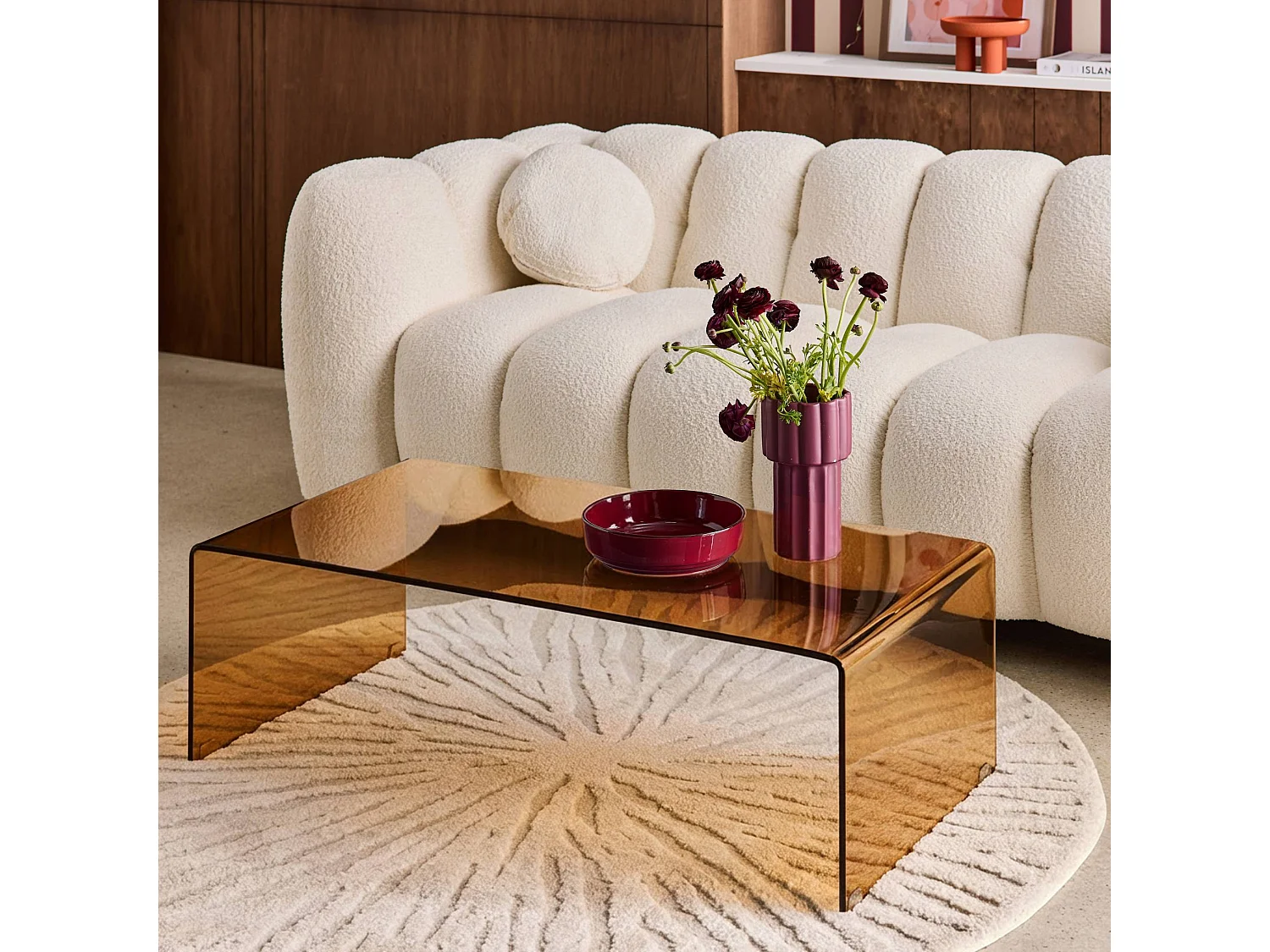 Mesa de centro rectangular de cristal templado ambar