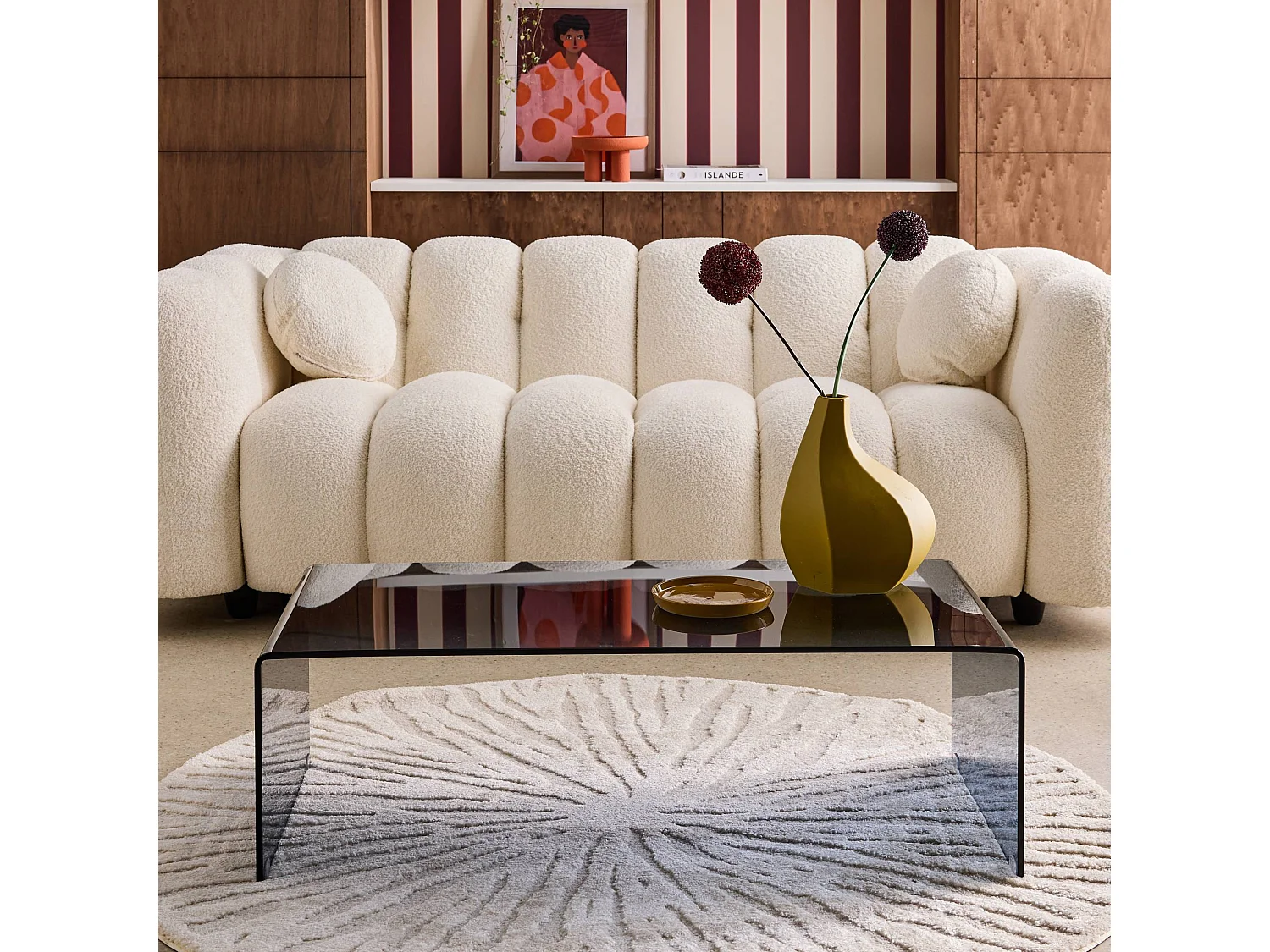 Mesa de centro rectangular de cristal templado azul gris