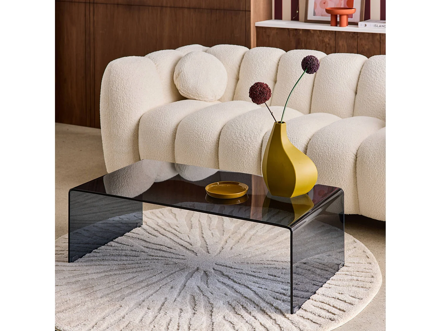 Mesa de centro rectangular de cristal templado azul gris