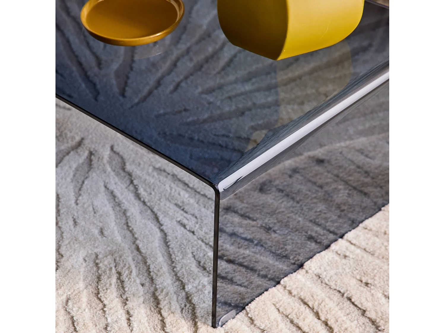 Mesa de centro rectangular de cristal templado azul gris