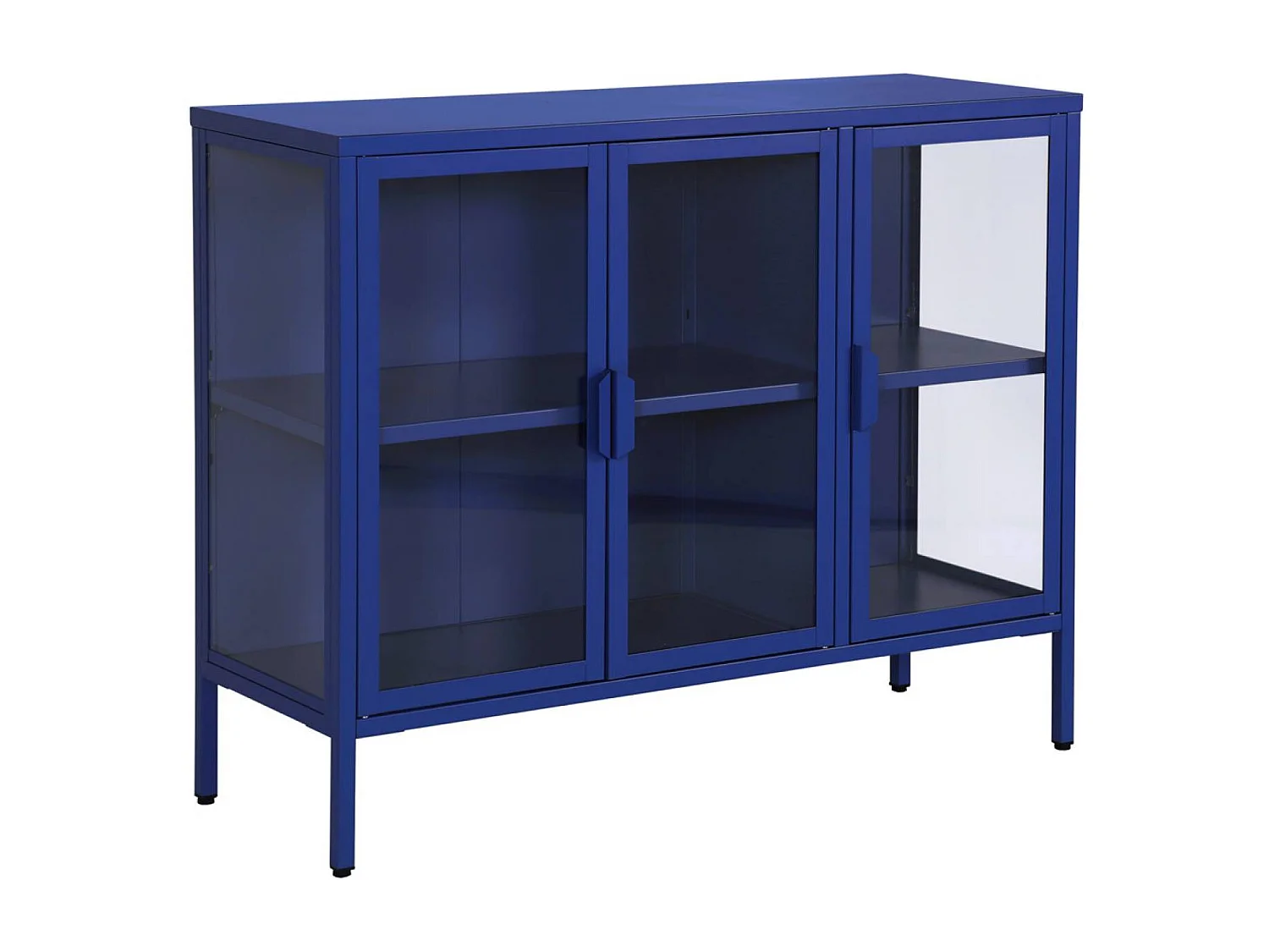 Buffet industriel métal et verre trempé 3 portes 100cm bleu - Arkansas