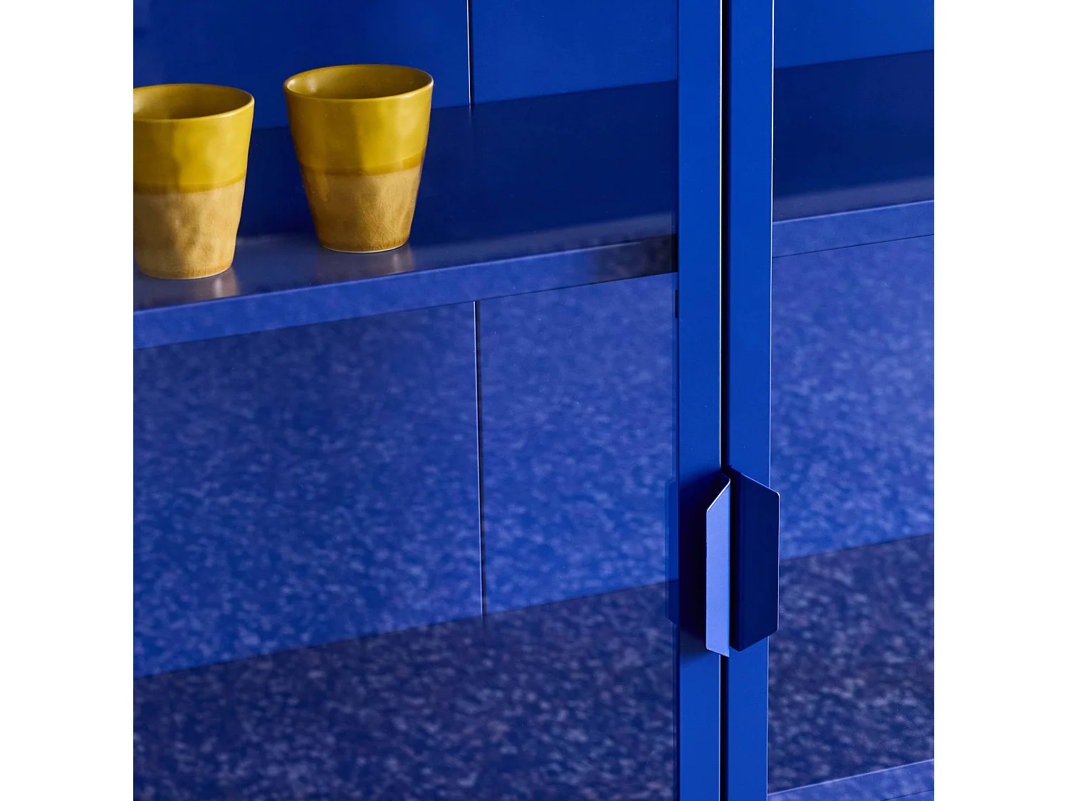 Buffet industriel métal et verre trempé 3 portes 100cm bleu - Arkansas